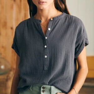 Faherty Dream Cotton Gauze Desmond Top - Washed Black Gray - Size Small